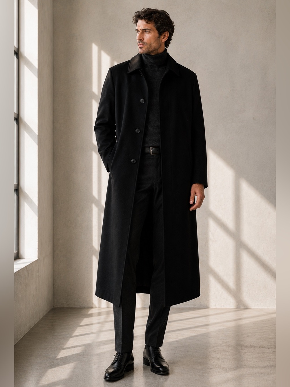Eres Cashmere Coat Minimalist Luxury Overcoat Black Full Lenght Sz US 54L